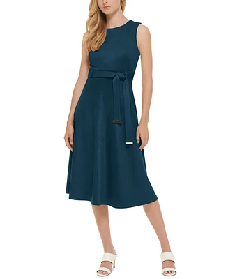 Calvin Klein Women's Faux-Suede Belted Midi Dress