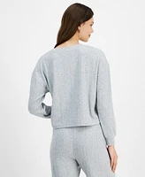 Hippie Rose Juniors' Dream Fleece Cable-Knit Crewneck Top