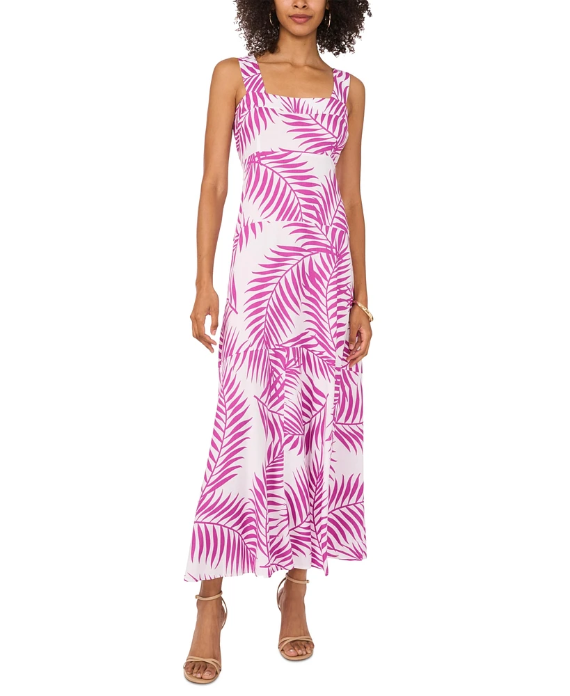 Vince Camuto Women's Tropical-Print Smocked Back Tiered Sleeveless Maxi Dress