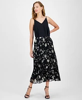 Anne Klein Women's Pleated Floral Pull-On Skirt