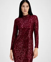 Anne Klein Women's Mock-Neck Sequin Midi Dress