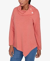 Ruby Rd. Petite Cowl Split Neck Solid Hatchi Knit Top with Asymmetric Hem