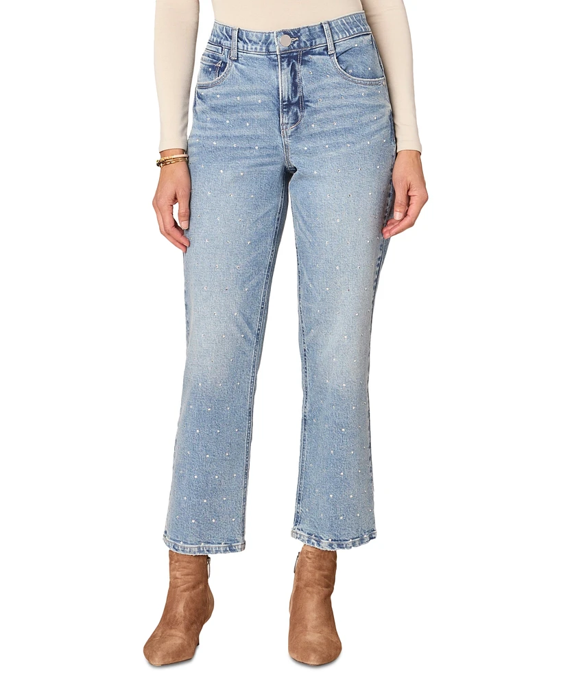 Democracy Petite Rhinestone Cropped High-Rise Boyfriend Jeans