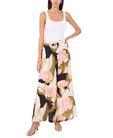 Vince Camuto Women's Linen-Blend Floral-Print Wide-Leg Pull-On Pants