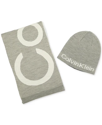 Calvin Klein Men's Large Logo Scarf & Beanie Set