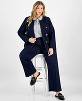 Anne Klein Plus Open-Front Collarless Denim Jacket