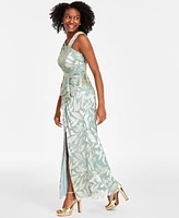 Adrianna Papell Women's Asymmetric Metallic-Print Mermaid Gown