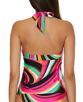 Trina Turk Women's Swoop Print Reversible High Neck Tankini Top, Created for Macy's