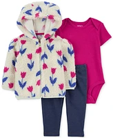 Carter's Baby Girls Faux-Sherpa Floral Little Jacket, Bodysuit & Denim Leggings, 3-Piece Set