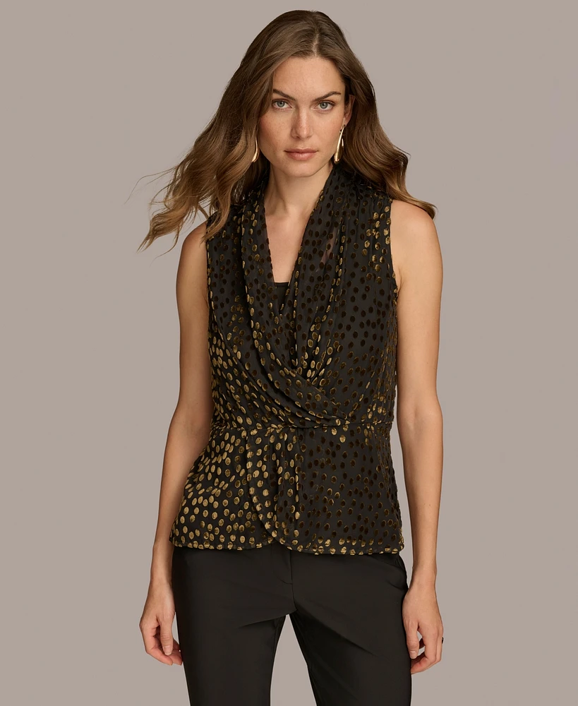 Donna Karan New York Women's Faux Wrap Burnout Velvet Top