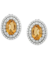 Citrine (1-1/3 ct. t.w.) & Diamond (3/8 ct. t.w.) Oval Halo Stud Earrings in 14k White Gold