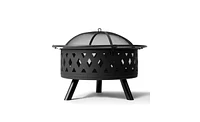 Slickblue 32-Inch Black Metal Fire Pit: Sturdy Outdoor Fire Bowl for Patio & Backyard