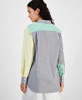 Nautica Jeans Women's Cotton Striped Colorblocked Shirt