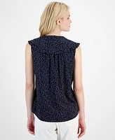 Nautica Jeans Women's Dot-Print Ruffled Sleeveless Blouse