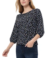 Jones New York Petite Printed 3/4-Sleeve Crewneck Top