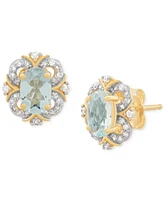 Aquamarine (3/4 ct. t.w.) & Diamond (1/8 ct. t.w.) Fancy Halo Stud Earrings in 14k Gold