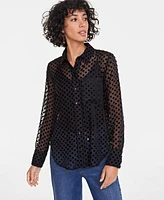 On 34th Women's Chiffon Flocked Polka-Dot Shirt, Created for Macy's