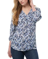 Jones New York Petite Printed Blouson-Sleeve V-Neck Blouse