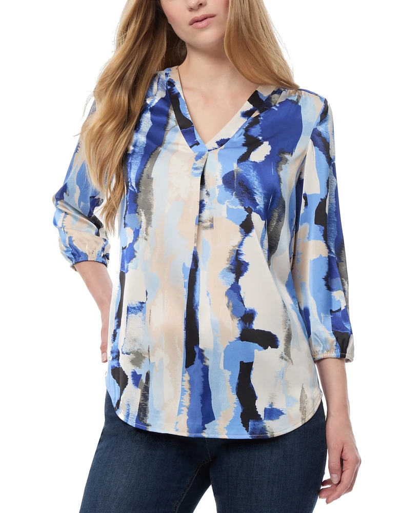 Jones New York Petite Printed Blouson-Sleeve V-Neck Blouse