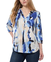 Jones New York Petite Printed Blouson-Sleeve V-Neck Blouse