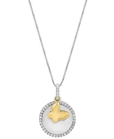 Effy Diamond Disc & Butterfly Two Charm 18" Pendant Necklace (1/4 ct. t.w.) in Sterling Silver & Gold-Plate - Sterling Silver  Gold