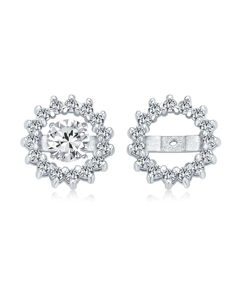 Bling Jewelry White Clear Cubic Zirconia Cz Round Pave Halo Earrings Jackets For Studs Jacket Only Sterling Silver