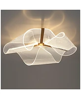 Possini Euro Design Grosvenor 25" Modern Semi Flush-Mount Ceiling Light Fixture Kitchen Foyer Hallway Unique Led Dimmable Brushed Gold Finish Metal Be
