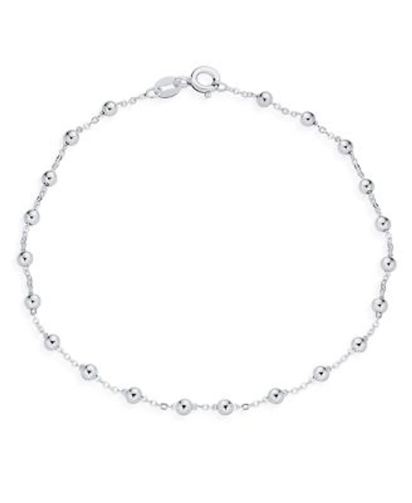 Bling Jewelry Delicate Sturdy Petite 3mm Round Ball Bead Station Chain Anklet Hot Wife Ankle Bracelet For Women .925 Sterling Silver Made In Italy