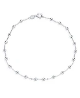 Bling Jewelry Delicate Sturdy Petite 3mm Round Ball Bead Station Chain Anklet Hot Wife Ankle Bracelet For Women .925 Sterling Silver Made In Italy