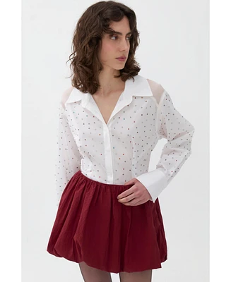 Nocturne Women's Rhinestone Embroidered Button-Up Shirt