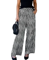 Cupshe Women's Black & White Stripe Drawstring Waist Wide Leg Pants