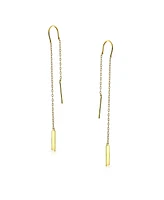 Bling Jewelry Minimalist Geometric Drop Bar Chain Threader Earrings 14K Gold Plated .925 Sterling Silver