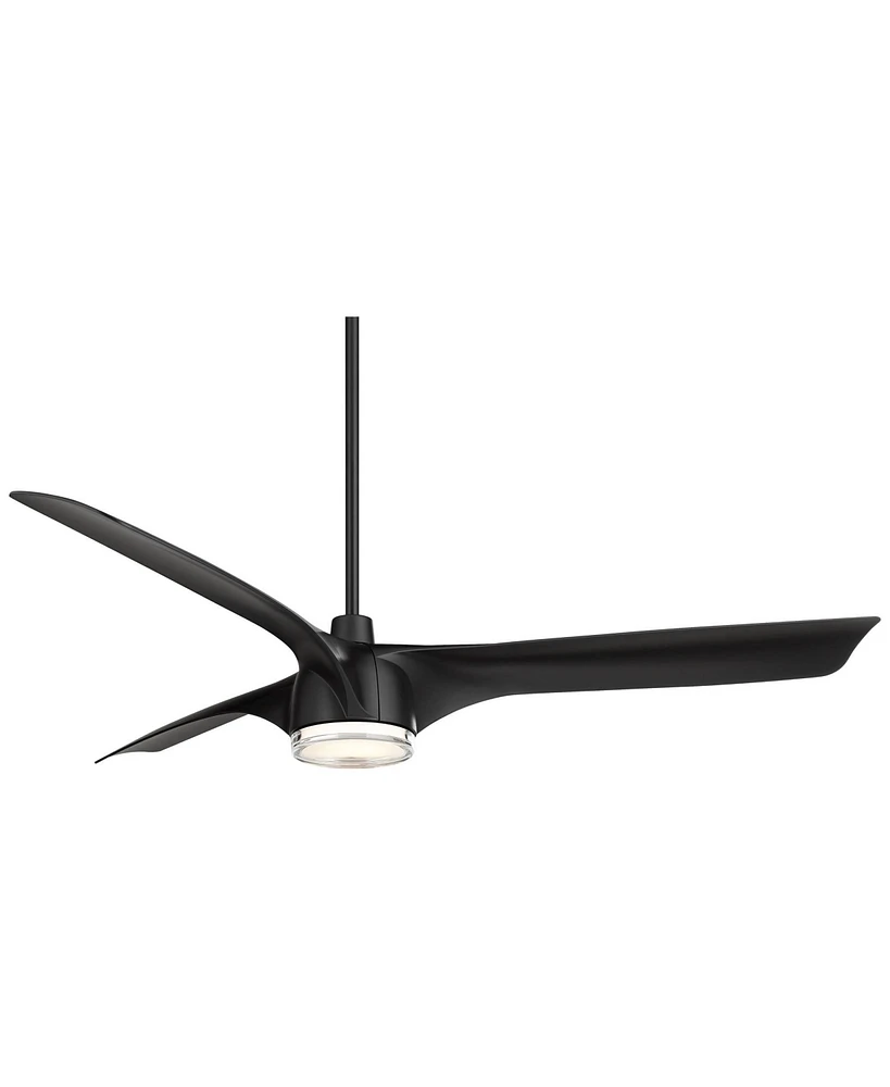 Casa Vieja 60" Artistry Modern Indoor Outdoor Ceiling Fan 3 Blade Led Light Remote Control Matte Black Finish Blades Bedroom Patio Living Room Damp Ra