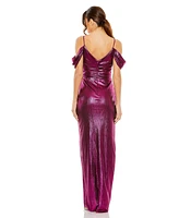 Mac Duggal Women's Off The Shoulder Cap Sleeve Faux Wrap Gown