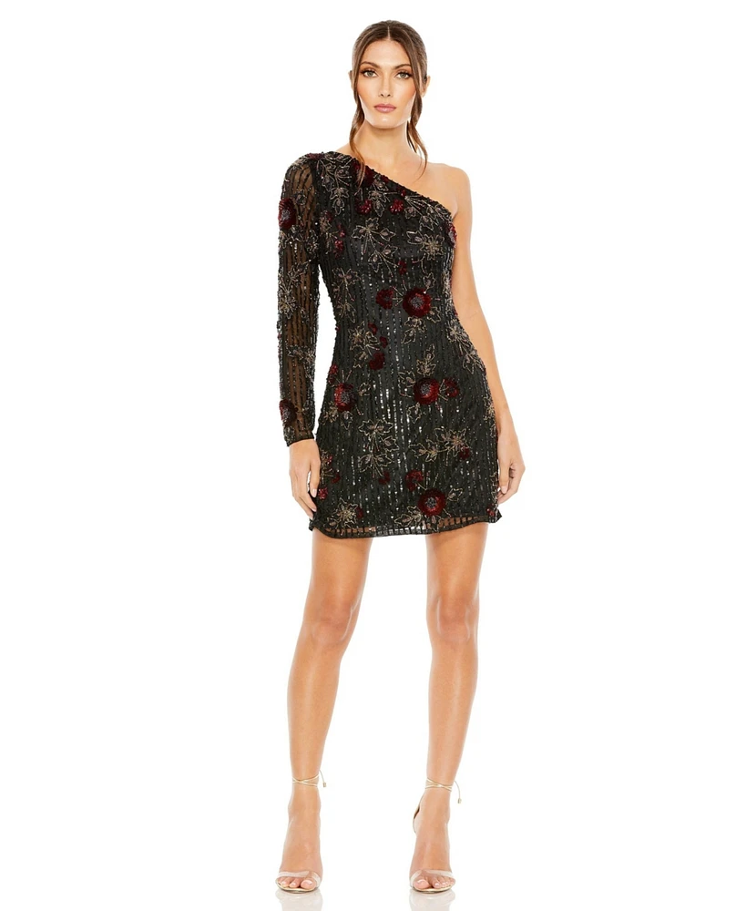 Mac Duggal Women's One Shoulder Embellished Mini Dress