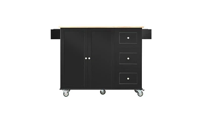 Slickblue Rolling Mobile Kitchen Island: Solid Wood Top with Locking Wheels, 52.7-Inch Width, Storage Cabinet