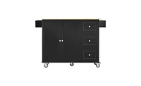 Slickblue Rolling Mobile Kitchen Island: Solid Wood Top with Locking Wheels, 52.7-Inch Width, Storage Cabinet