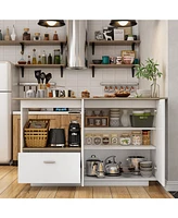 Famapy Kitchen Island Dining Table With Adjustable Shelves and Drawer