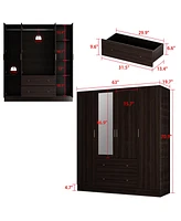 Famapy White 4-Door Armoires with Mirror, 2 Hanging Rods, 2-Drawers