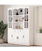 Famapy 14-Shelf Bookshelf Bookcase with Glass Doors, Adjustable Shelves