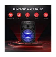 Pyle 8” Bluetooth Portable Pa Speaker With Rechargeable Battery, Party Lights & Fm Radio, 300 Watt