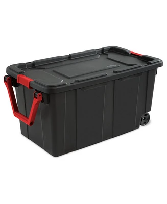 Sterilite 40 Gal Wheeled Industrial Tote Stackable Bin with Latch Lid, 2 Pack