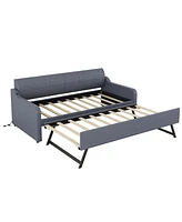 Slickblue Twin Size Upholstered Daybed with Trundle and Usb Charging, Convertible Trundle Design