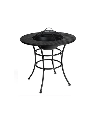 Sugift 31.5 Inch Patio Fire Pit Dining Table With Cooking Bbq Grate