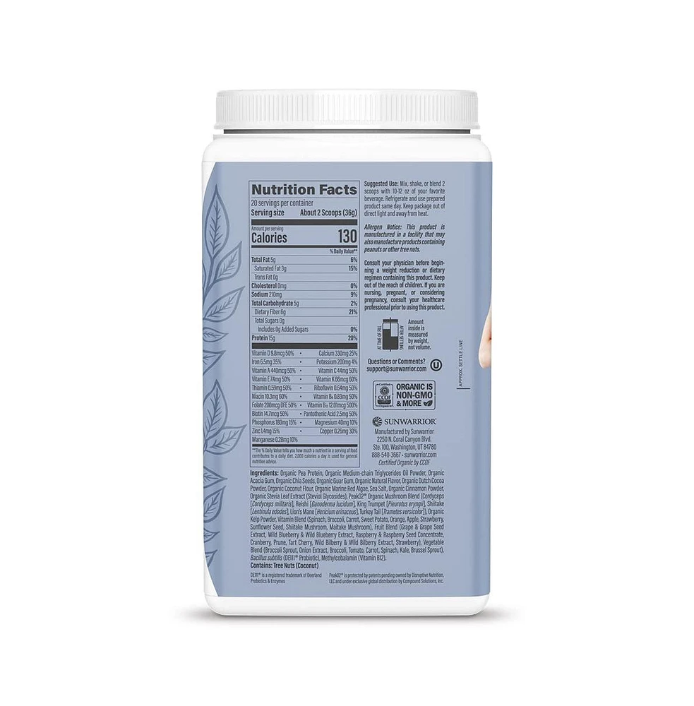 Sunwarrior Lean Meal, Protein Superfood Shake Meal Replacement Organic Protein Supplement, Chocolate Flavor, 720gm