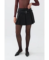 Nocturne Women's Double Belted Pleated Mini Skirt