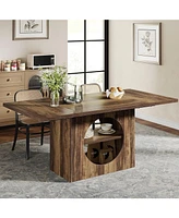 Tribesigns 63" Dining Table for 4-6 People, Rectangular Dining Table with Storage, Farmhouse Kitchen Table Space Saving Dinner Table for Dining Room L