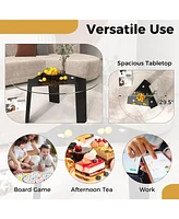 Gymax Round Coffee Table Modern Tempered Glass Top Accent Table w/ Transparent Tabletop