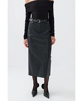 Nocturne Women's Faux Leather Midi Skirt with Belt