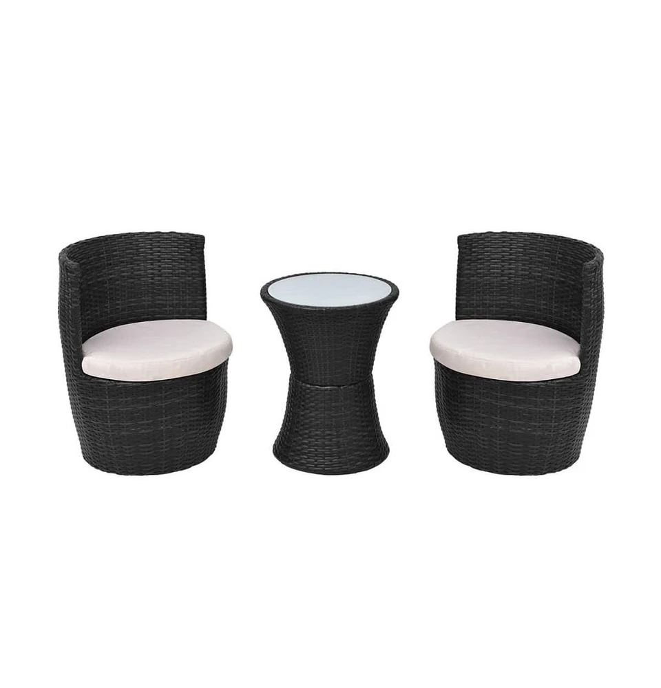 vidaXL 3 Piece Bistro Set with Cushions Poly Rattan